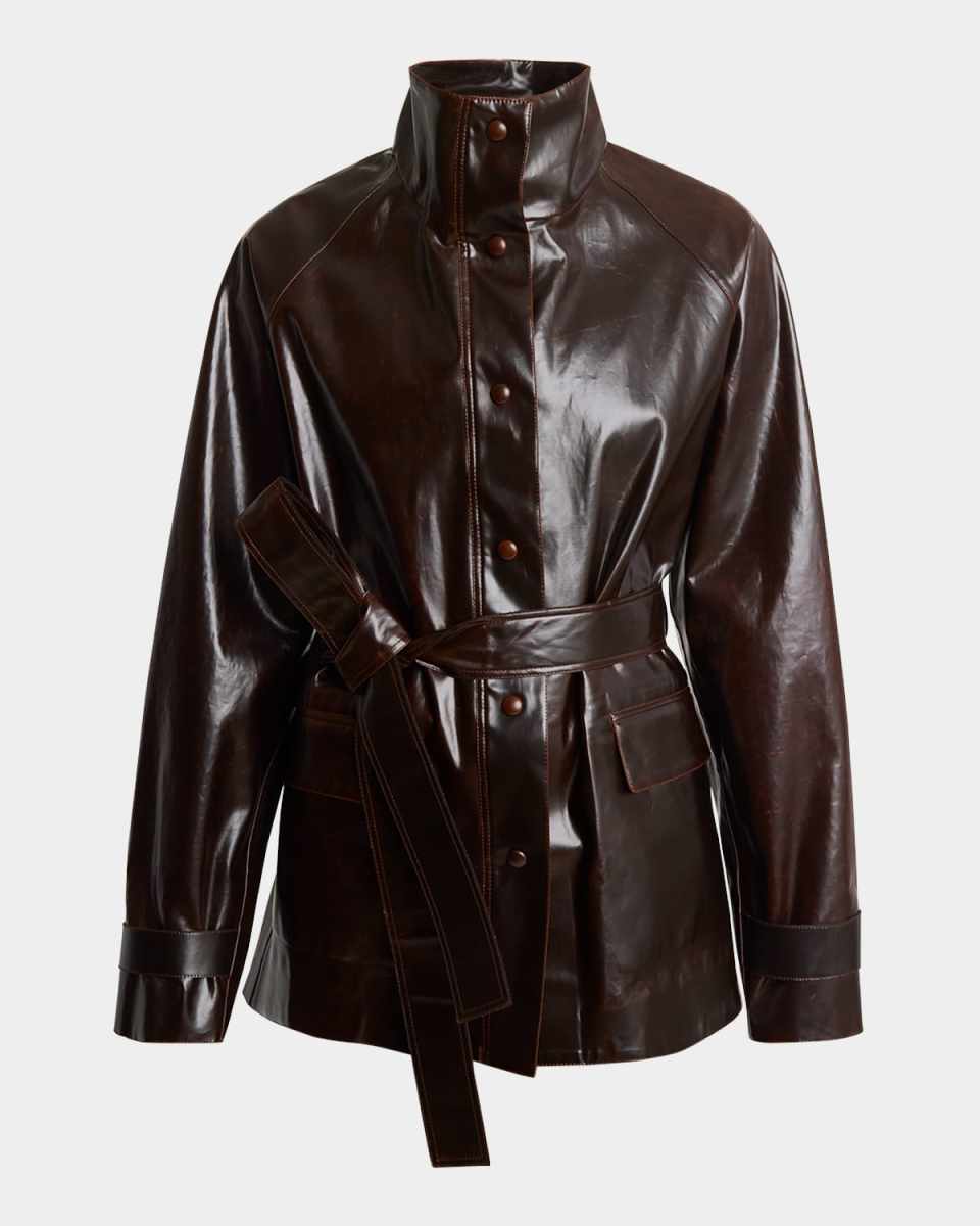 Finch Belted Lacquered Cotton Raincoat